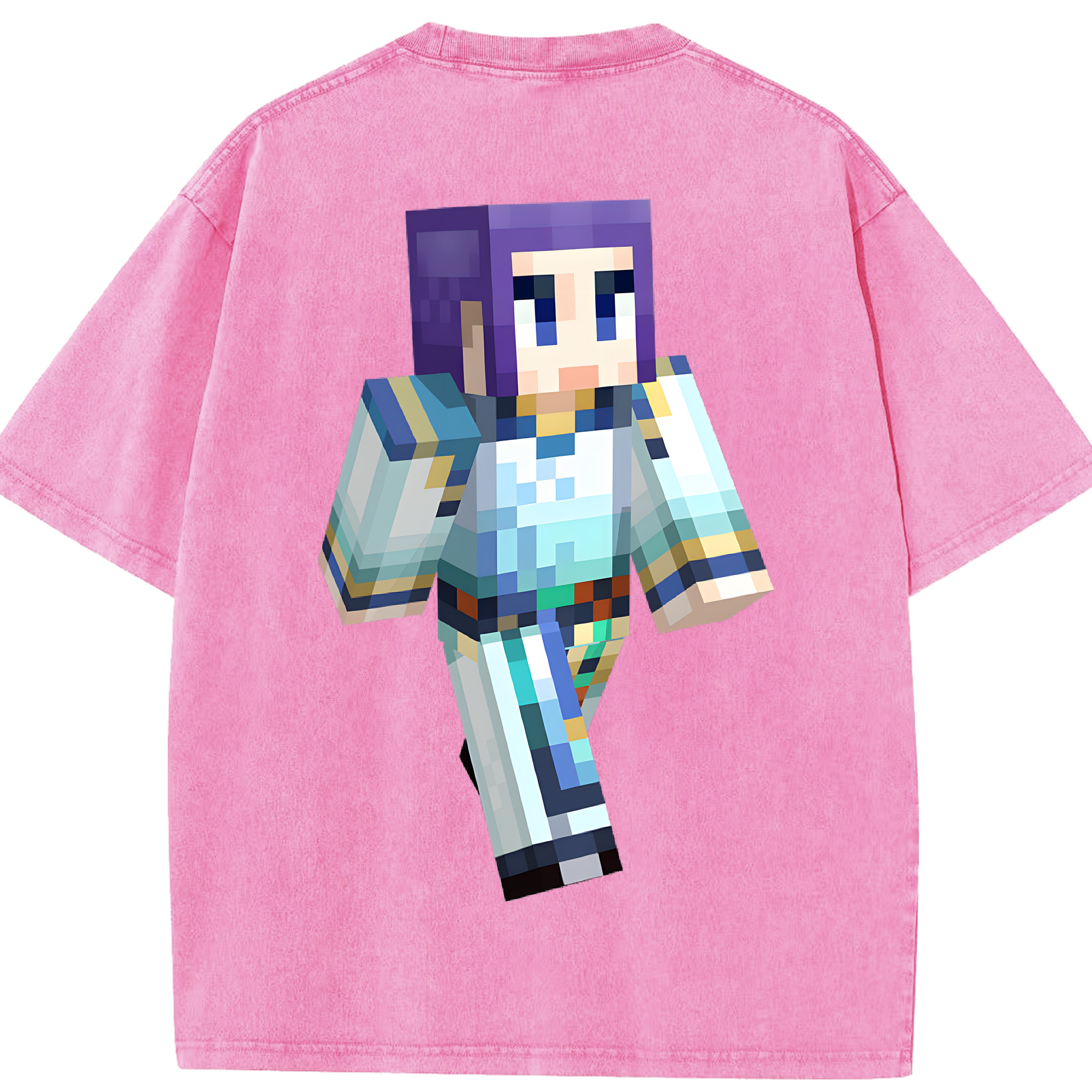 （画像用） マインクラフト ブロックの世界 Minecraft MC Block world 綿100% ヴィンテージ風 半袖Tシャツ（背面プリント）